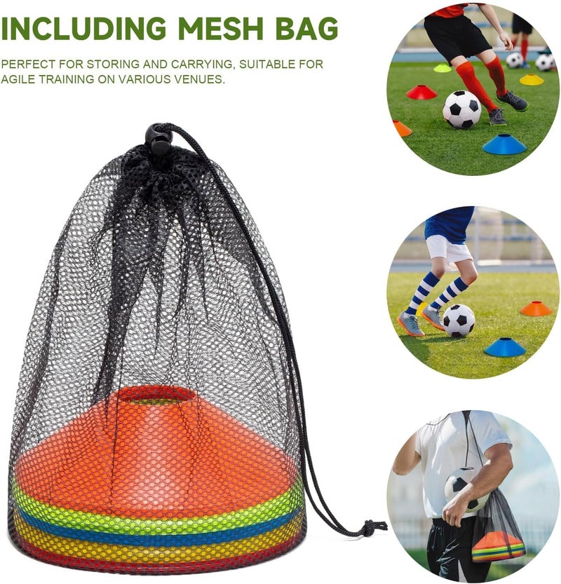 Klurent Store 35/65/105 PCS Agility Soccer Cones for Training, Reusable Sports Cones for Drills with Mesh Bag, Training Cones for Soccer Practice, Football, Basketball - Disc Cones Training Equipment - Image 5